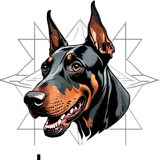 Scary Doberman Head And Geometrical Background