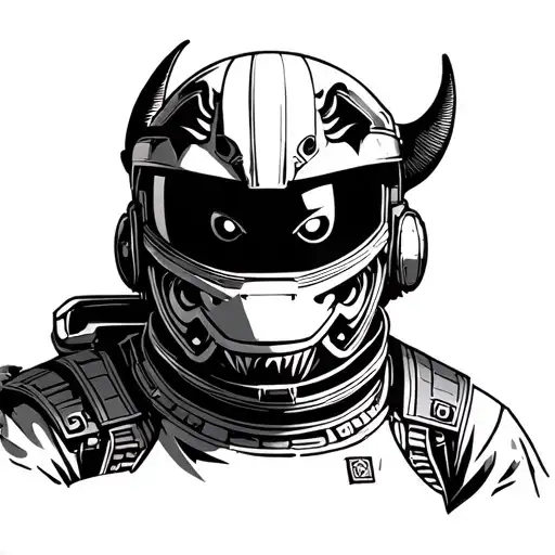 Astronaut Japanese Samurai With N Demon Mask