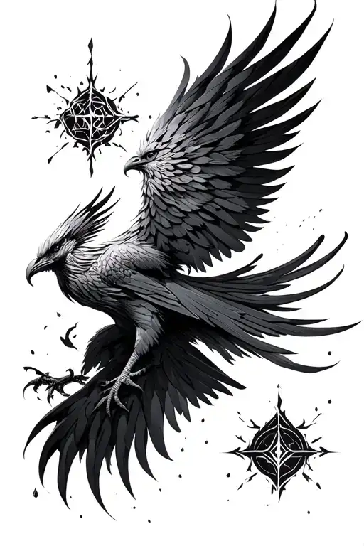 Phoenix From Ashes Symbolizing Overcoming In Nordic Style