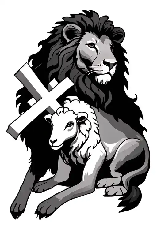 Lion Laying With Lamb 3 Crosses Intertwined