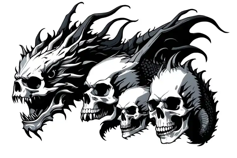 Dragon With 4 Skulls Representing Dark Periods