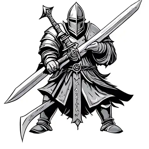 A Medieval Knight Holding A Sword Tattoo Design