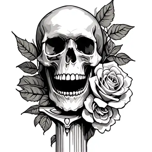 Skull And Roses And A Greek Column