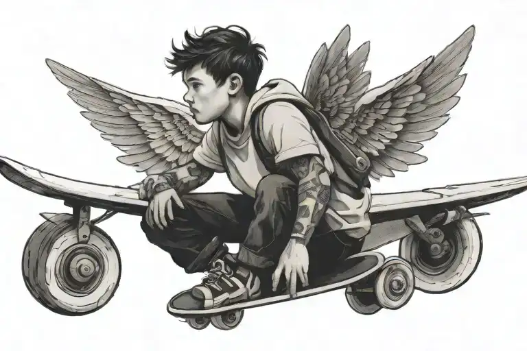 Boy On Skateboard With Airplane Wings
