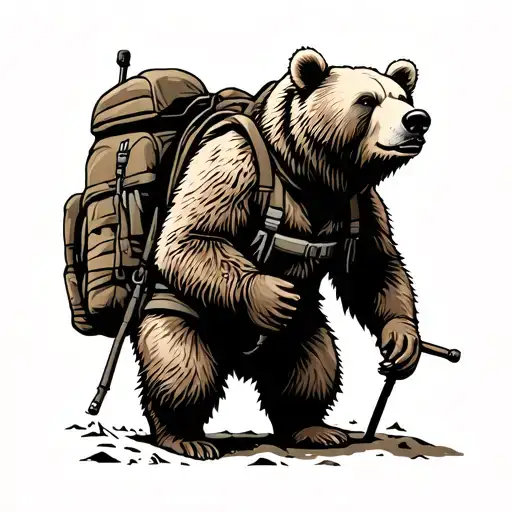 Hiking Bear With Poles