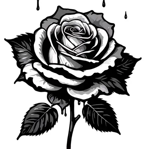 Lack Dripping Stemmed Rose Sillhouette