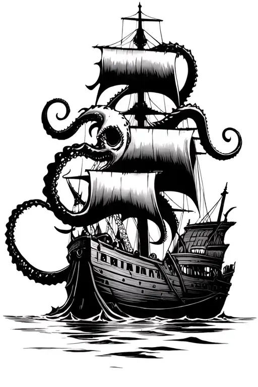 Kraken With Shipwreck Sinking In Gothic Style