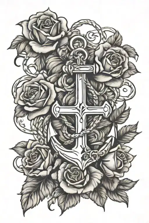 Anchor And Cross And Roses