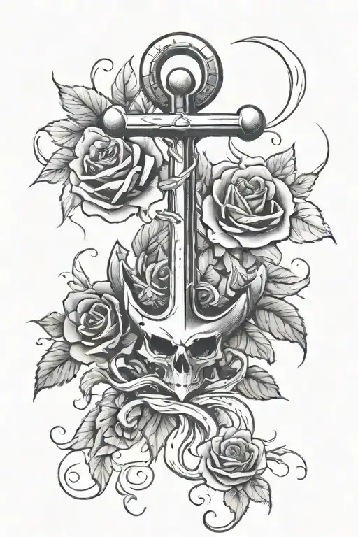Anchor And Cross And Roses