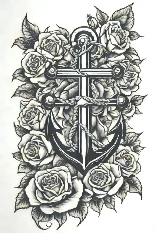 Anchor And Cross And Roses