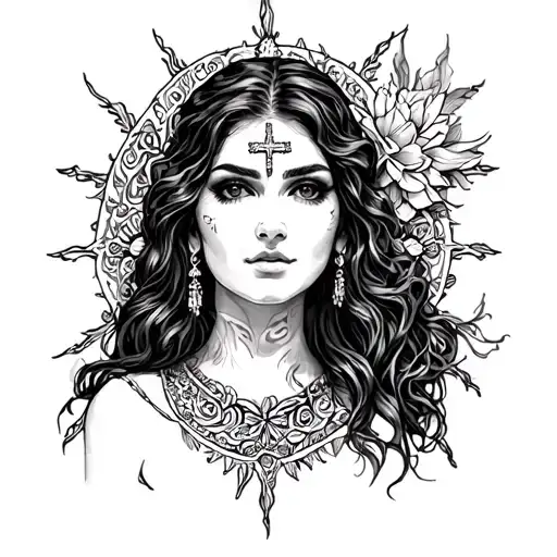 Sketch Of Tatu Holy Valeria Black White