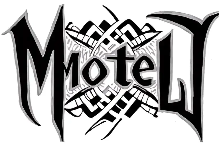 Memory Motel Written On Single Line With Traditional Tribal Design Around Those Words