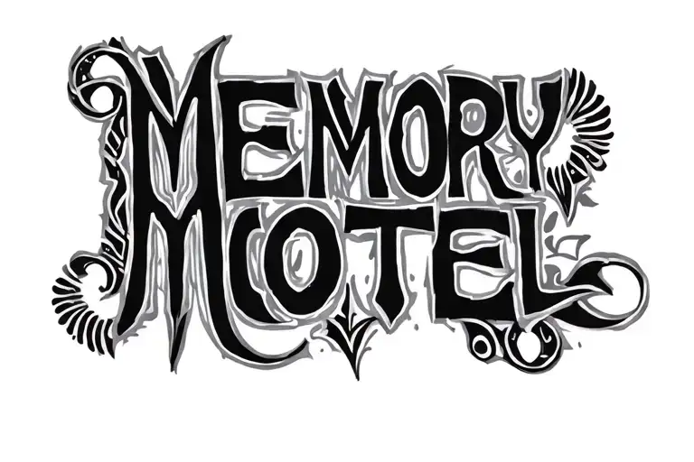 Memory Motel Written On Single Line With Traditional Tribal Design Around Those Words