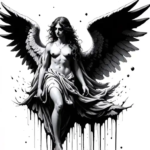 Falling Angel With Broken And Bleeding Wings