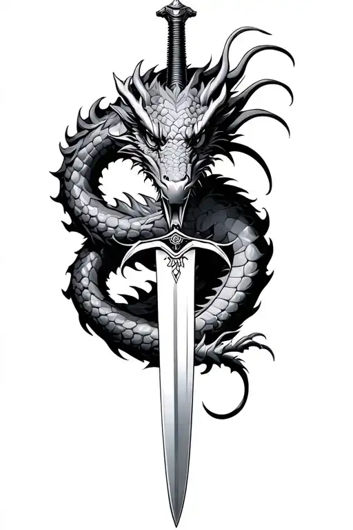 Dragon Wrapped Around A Katana Sword