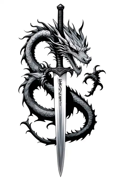 Dragon Wrapped Around A Katana Sword