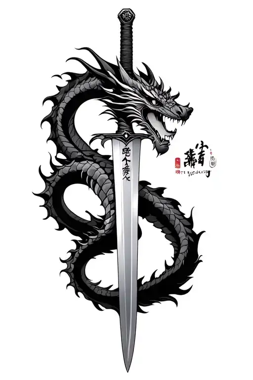 Dragon Wrapped Around A Katana Sword