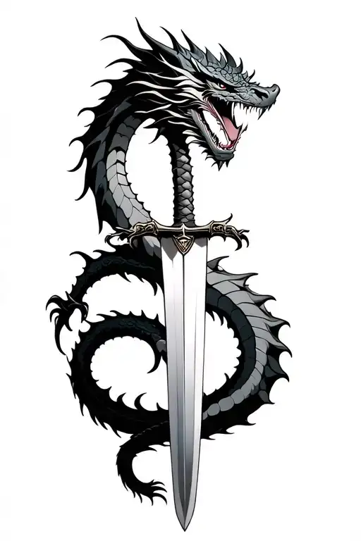 Dragon Wrapped Around A Katana Sword