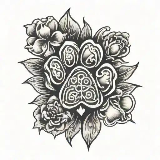 Celtic Bear Paw With Clover And Sweet Pea Flower