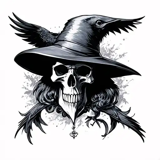 Skull Of Crow Skull Waring Black Mask In Plague Doctor