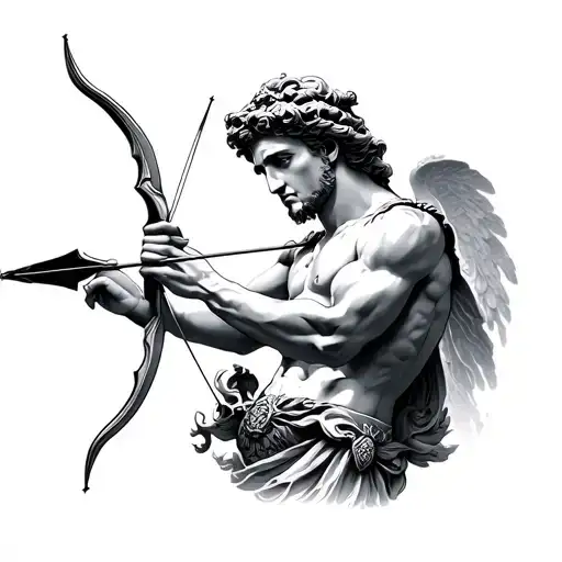Eros Greek God Hold A Bow And Arrow