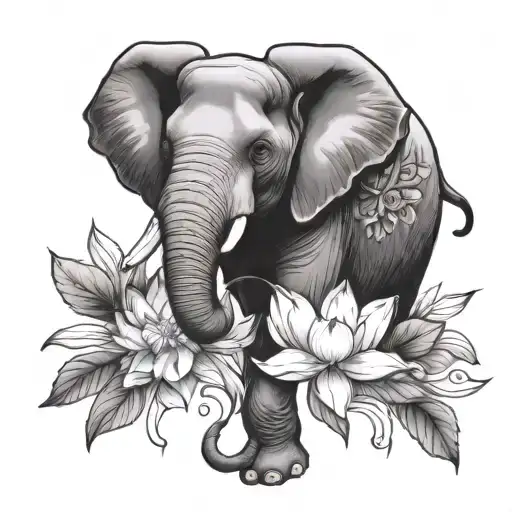Elephant And Lotus Flower Surrounded