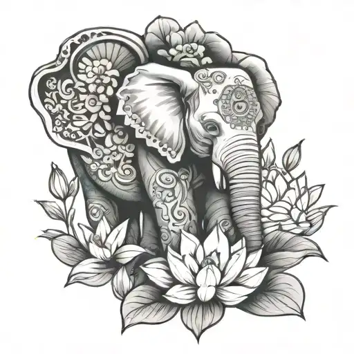 Elephant And Lotus Flower Growing