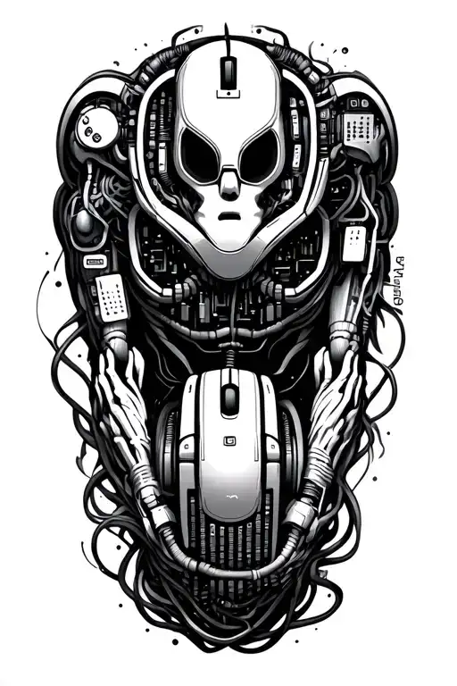 Design A Tattoo Of A Human Boody Made With Computer Parts Plugged Into A Keyboard And Mouse