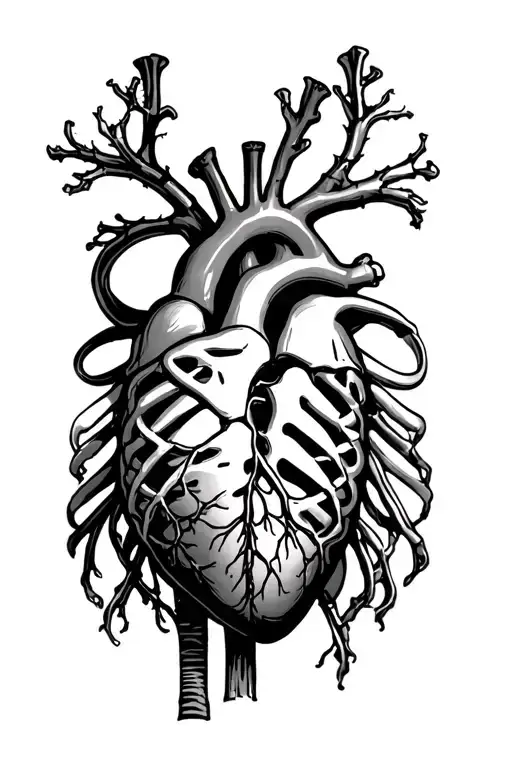 Anatomical Heart And Rib Cage
