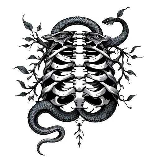 Rib Cage Tattoo Vines And Snake