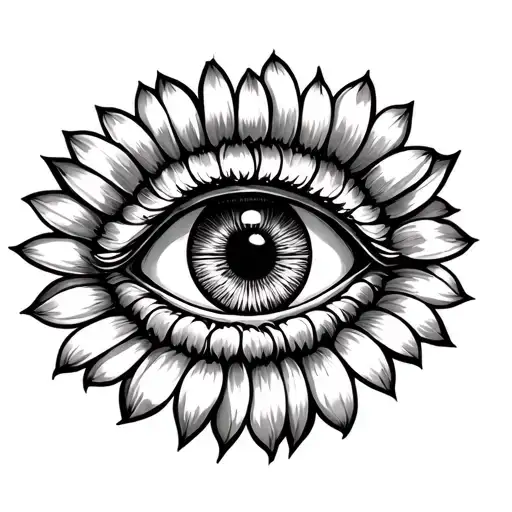 Egyptian Eye Hyrogliph Inside Sunflower