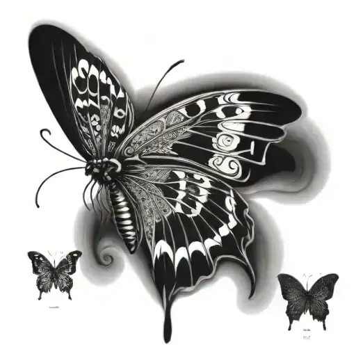 Black And Grey Realistic Butterfly With Subtle Chemical Symbols Hidden In The Wings