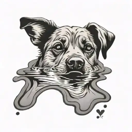 A Minimalist Design Of A Puddle With A Subtle Dog Paw Print And Heart Hidden Within The Ripples