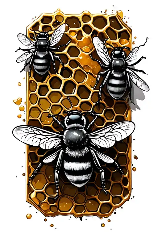 Bees With Honey Comb In The Background