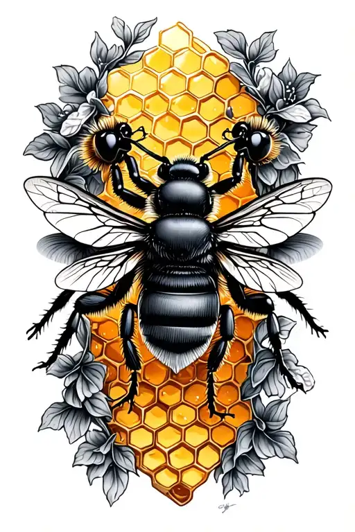 Bees With Honey Comb In The Background