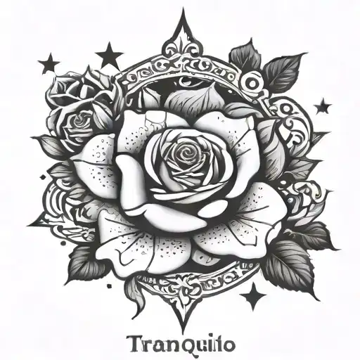 Incorporate The Word 'Tranquilo' Into A Design Of Stars And Roses