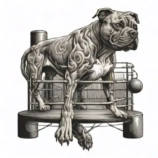 A Detailed Boxing Ring With A Pit Bull Standing Guard
