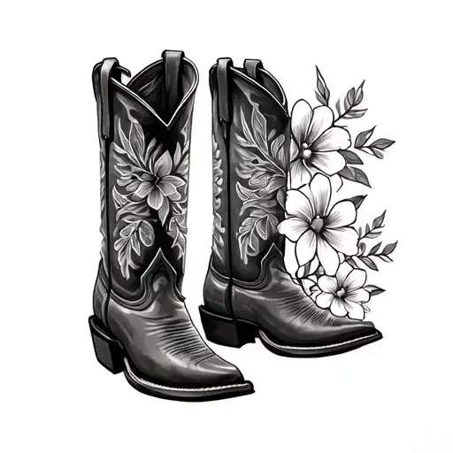 Pair Of Cowboy Boots With Flowers