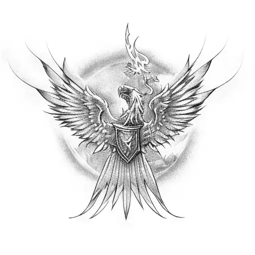 A Phoenix With Aragon's Broken Sword And The Middle Earth Map As Background