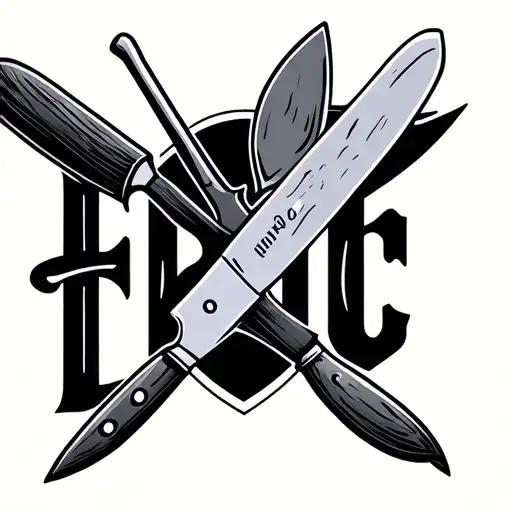 Minimalist Tattoo With The Word Epic And With Chef's Knives