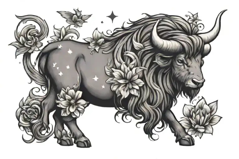 Stars And Flowers And Zodiac Leo Sign And Zodiac Taurus