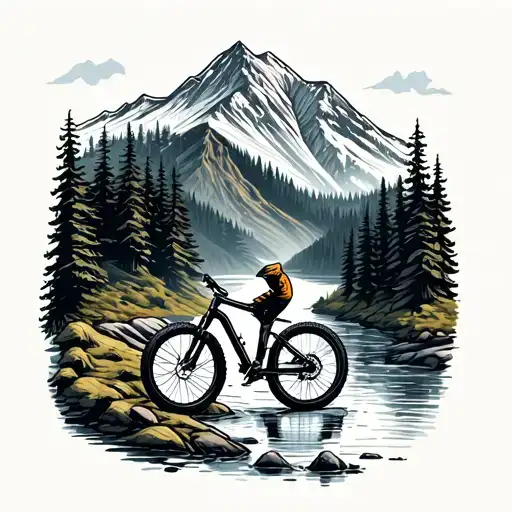 Mountain Bike In Mountain Forest With River