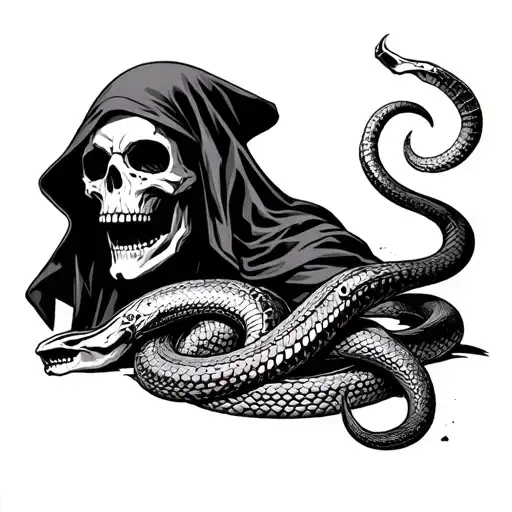 Grim Reaper With A Pile Of Skulls Snake Slithering