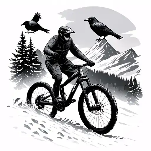 Nordic Mountain Biking In Mountains With Crows
