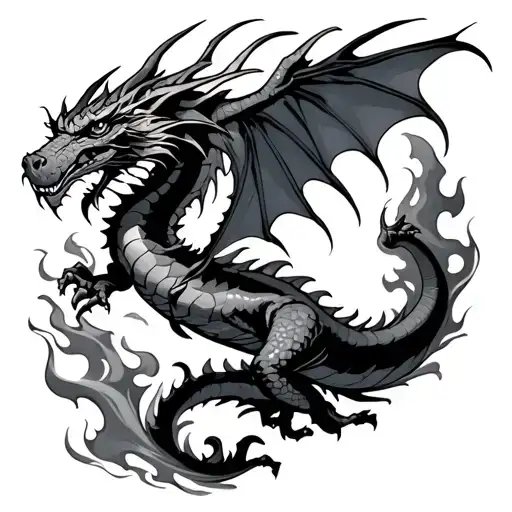 Dragon Flying Through Flames