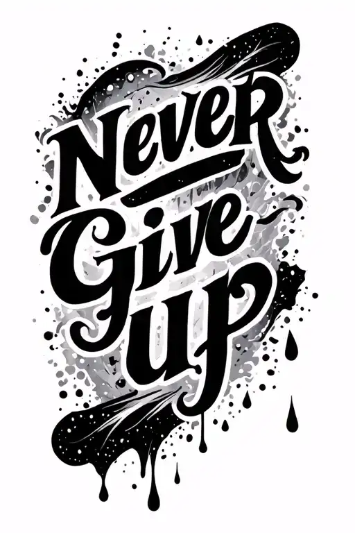 Never Give Up As A Vertical Lettering Down And Below It Should Then Turn Into Drops That Fall Down