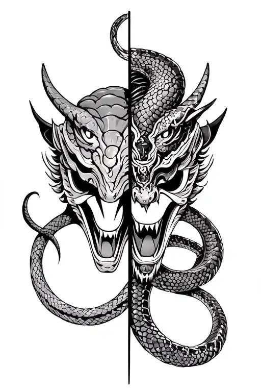Snake And Oni Mask Split In Half