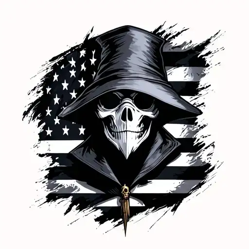 Plague Doctor American Flag Background All Black And White