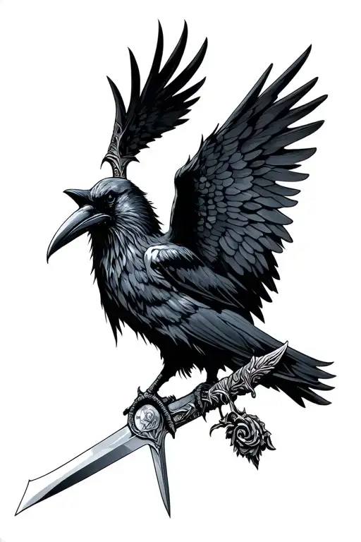 Raven Pierced By Sword Surrounded