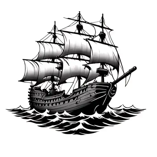 Pirate Ship With Cannons With Monster Octopus Crushing Boat